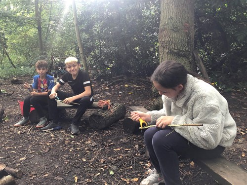 Students Crafting In Forest
