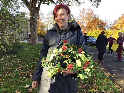 Sylvia With Homemade Wreath