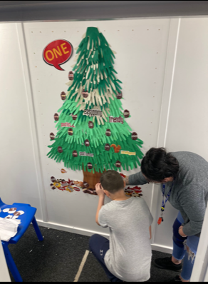 Students Putting One Kind Word On Bottom Of Tree