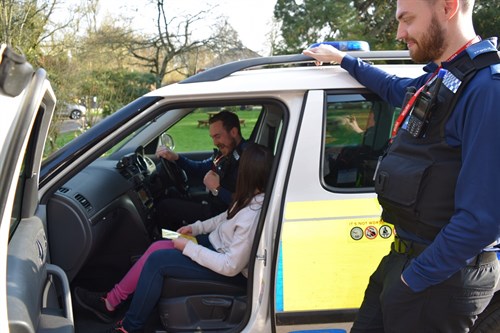 Grateley School Student Sits In A Police Car For Careers Week