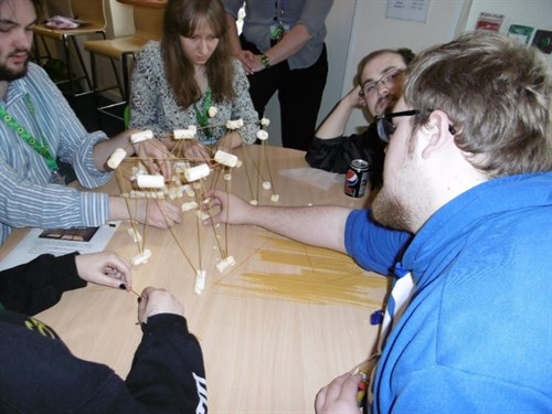 Employability Day Students Completing Marshmellow Challenge