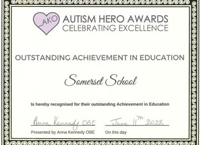 Autism Hero Award 2022 Certificate