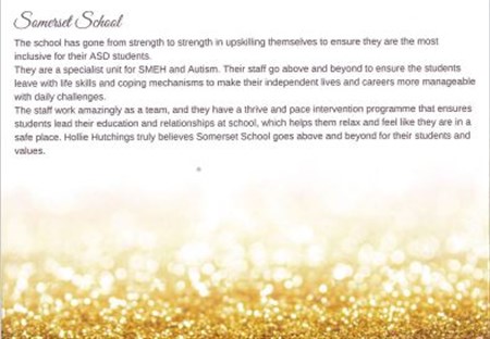 Autism Hero Award 2022 Somerset School In Award Leaflet