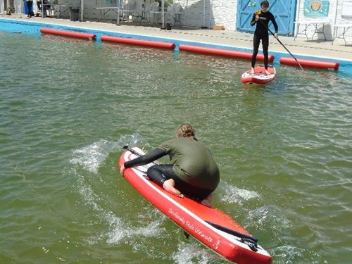 Paddle Boarding Student Falling Off Paddle Board