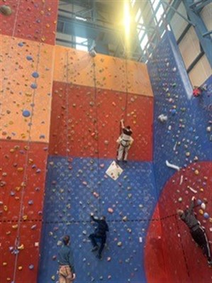 Sunderland Climbing Wall Students On Large Wall