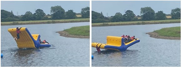 North East Wake Students On Inflatable Course