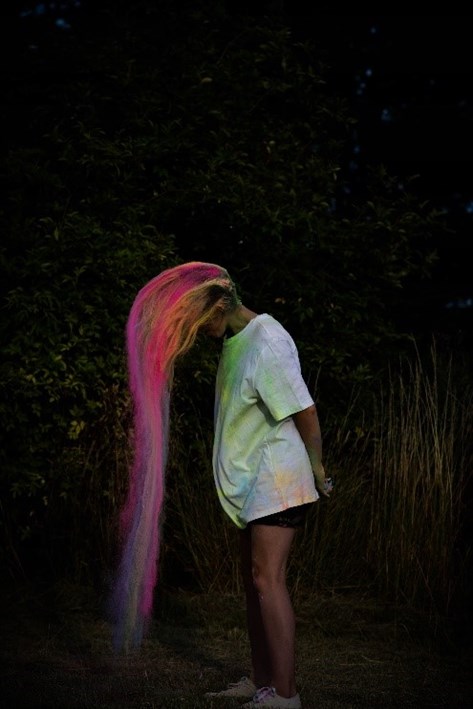 Grateley Female Student With Paint Powder In Her Hair