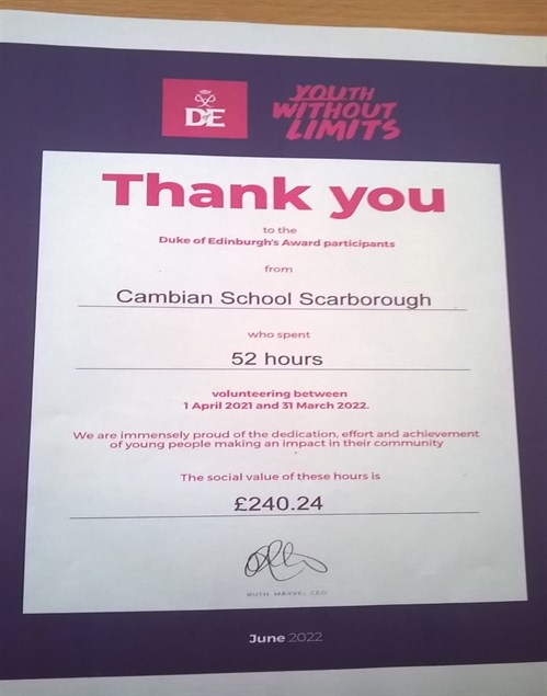 Scarborough Dofe At St Cecilias Certificate For Efforts