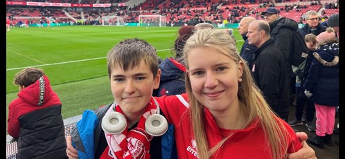 Middlesbrough FC Football Match Students Smiling In Stadium