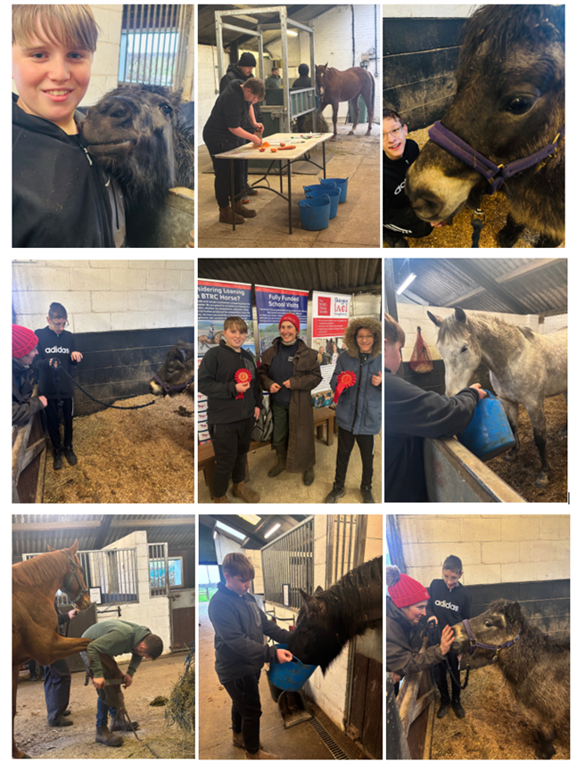 Collage Of Young People With The Horses At The Stables